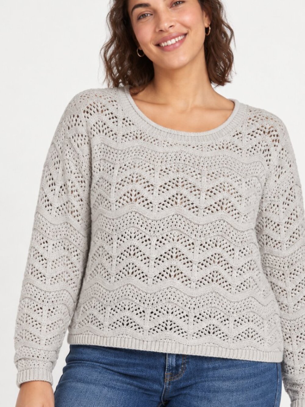 Maurices Cream/White Crochet Sweater, Size Medium